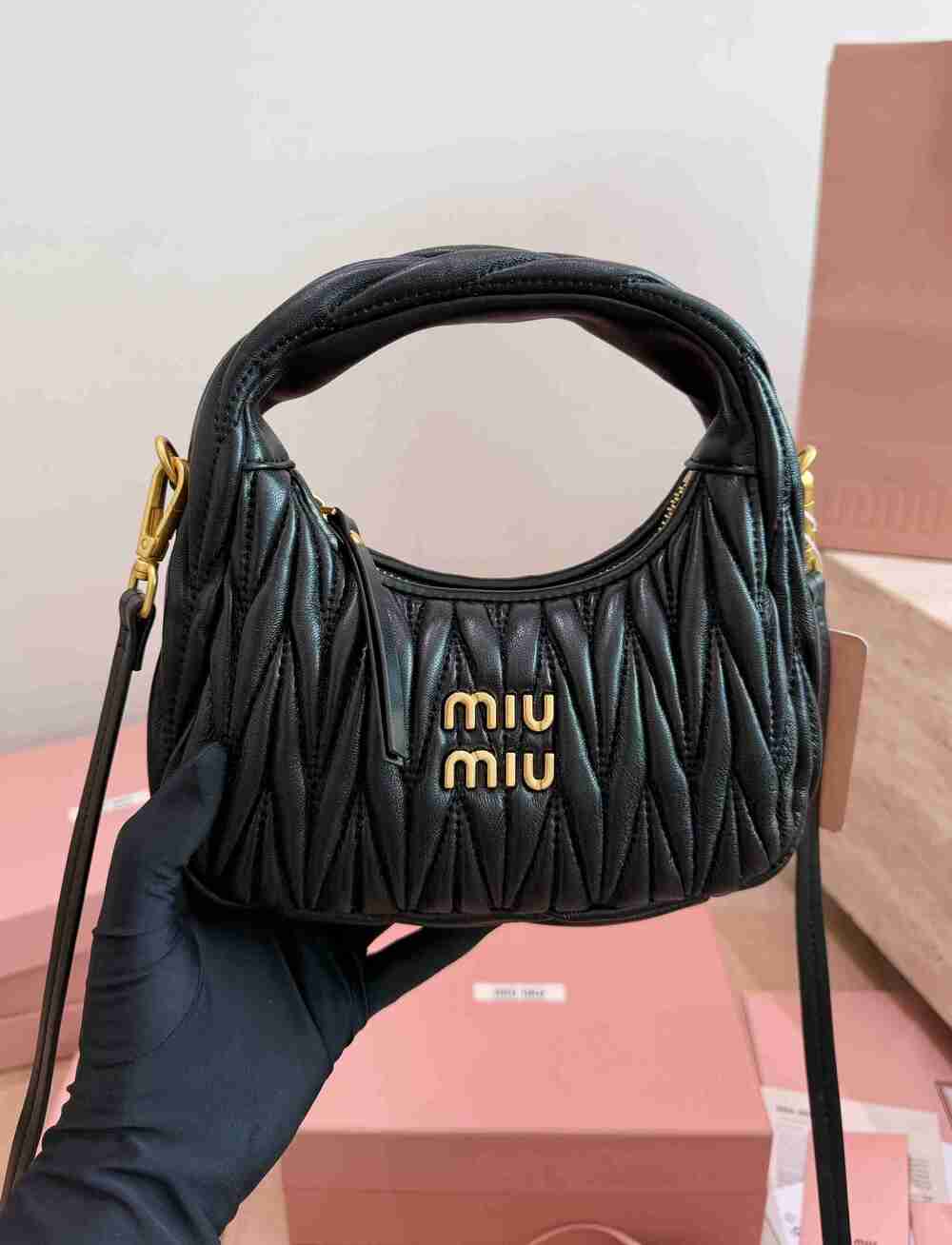 Miu Miu Matelasse Mini Hobo Top Handle Crossbody Bag